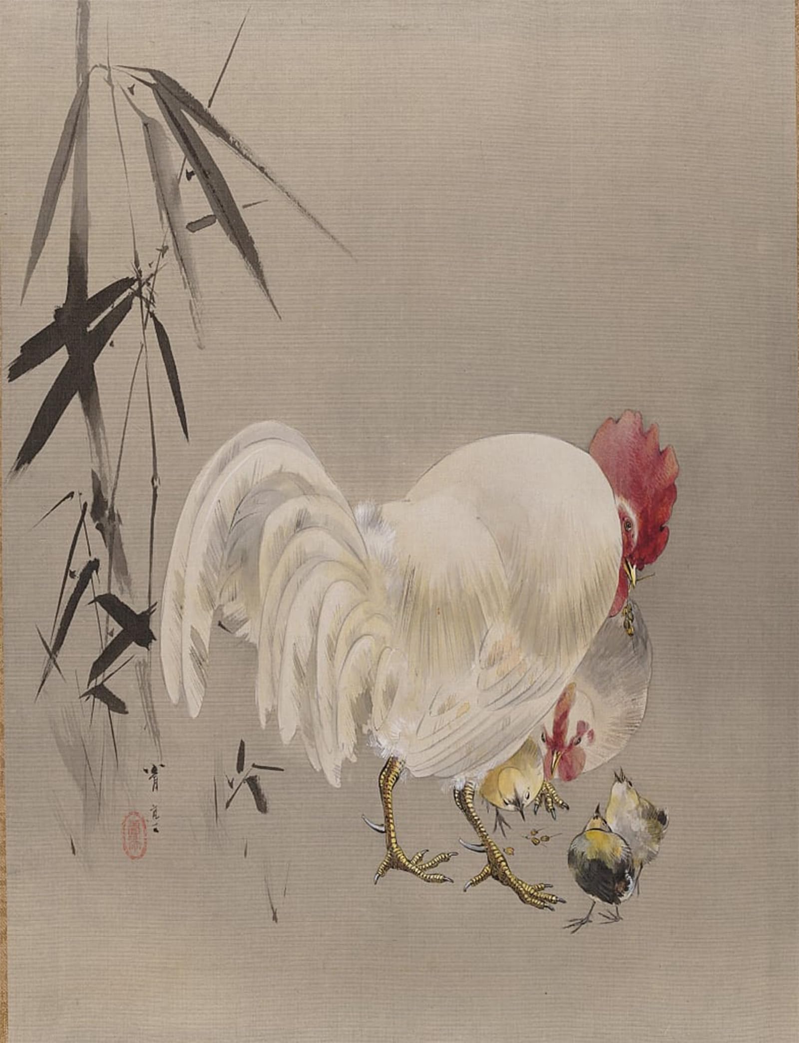 SERENDIPITP Retro Picture Poster Wall Art Pictures Painting Rooster and Hen with Chicks by Watanabe Seitei Wall Art Canvas Print for Wall Decor 60x90cm