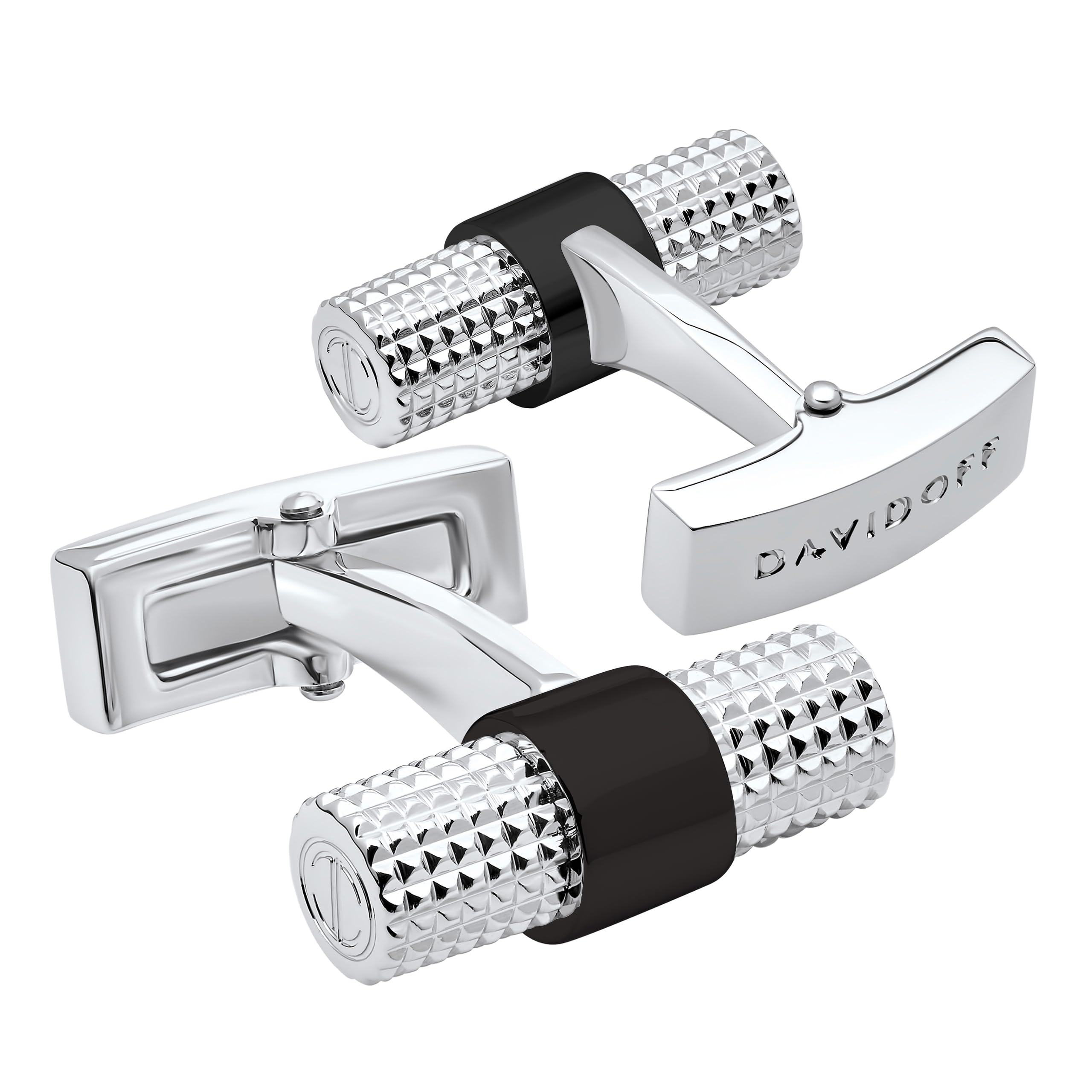 DAVIDOFF PARIS Cufflinks - Gemelos de plata cilíndricos para hombre con decoración guilloché - gemelos para camisas fabricados en latón rodiado – accesorios de hombre para bodas y eventos
