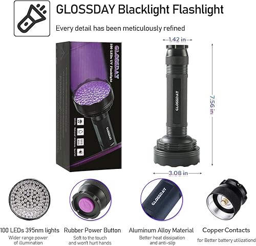 Miniatura 6 de Linterna de luz negra UV 100 linternas LED UV linterna ultravioleta súper brillante detector de orina profesional de luz negra para perros y gatos