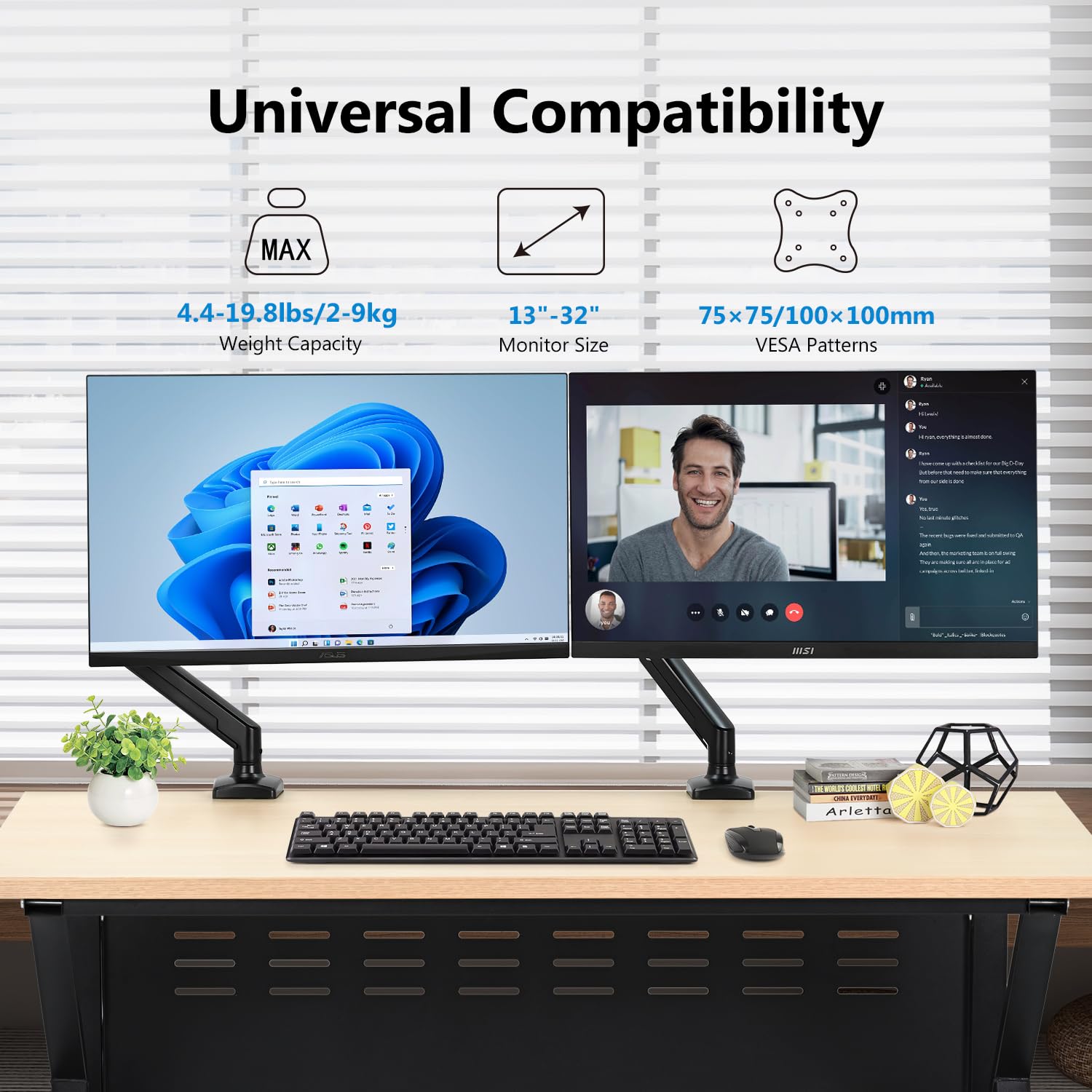 Supporto singolo per monitor da 13-32 pollici, braccio per monitor con molla a gas con staffa VESA regolabile in altezza, supporto per 2-9 kg, installazione con morsetto/occhiello