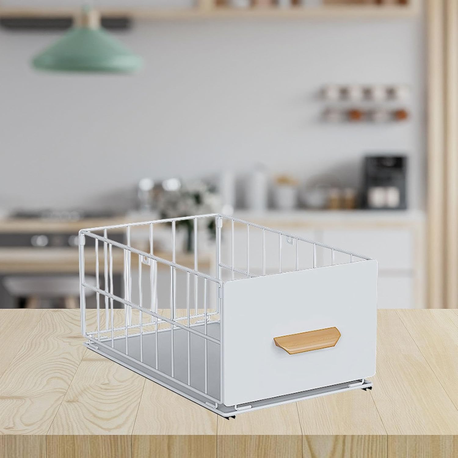 Sliding Cabinet Organizer under Sink, Basket Guide Rail Design, Kitchen Organization, Stable Sliding Drawer for Kitchen, 45cmx24cmx18cm