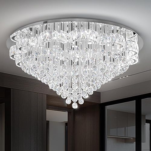 Miniatura 7 de Flashing God Chanderliers de cristal cromado de 48 pulgadas para sala de estar, entrada, lámpara de techo moderna de cristal para vestíbulo,