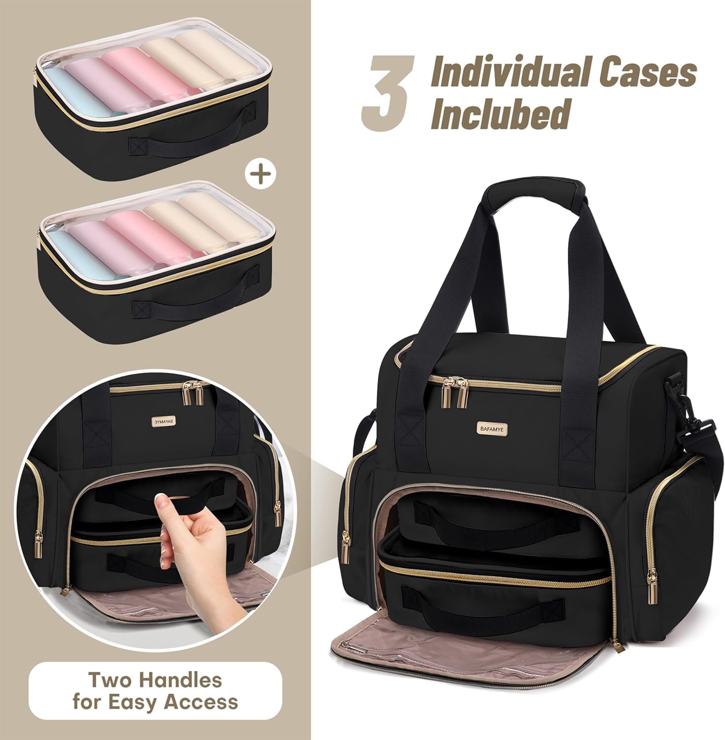 BAFAMYE Grande trousse per trucchi, nero