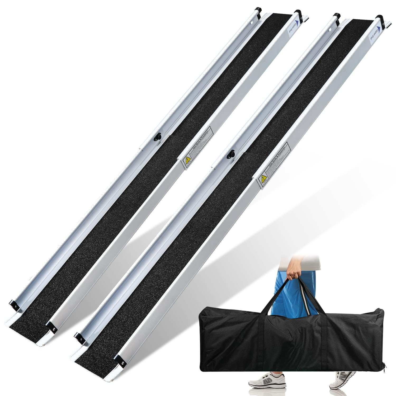 Rampas Telescópicas para Sillas de Ruedas 87-152 cm - Rampa de Acceso de Aluminio, Capacidad 300 kg, con Bolsa Textil, Plegable