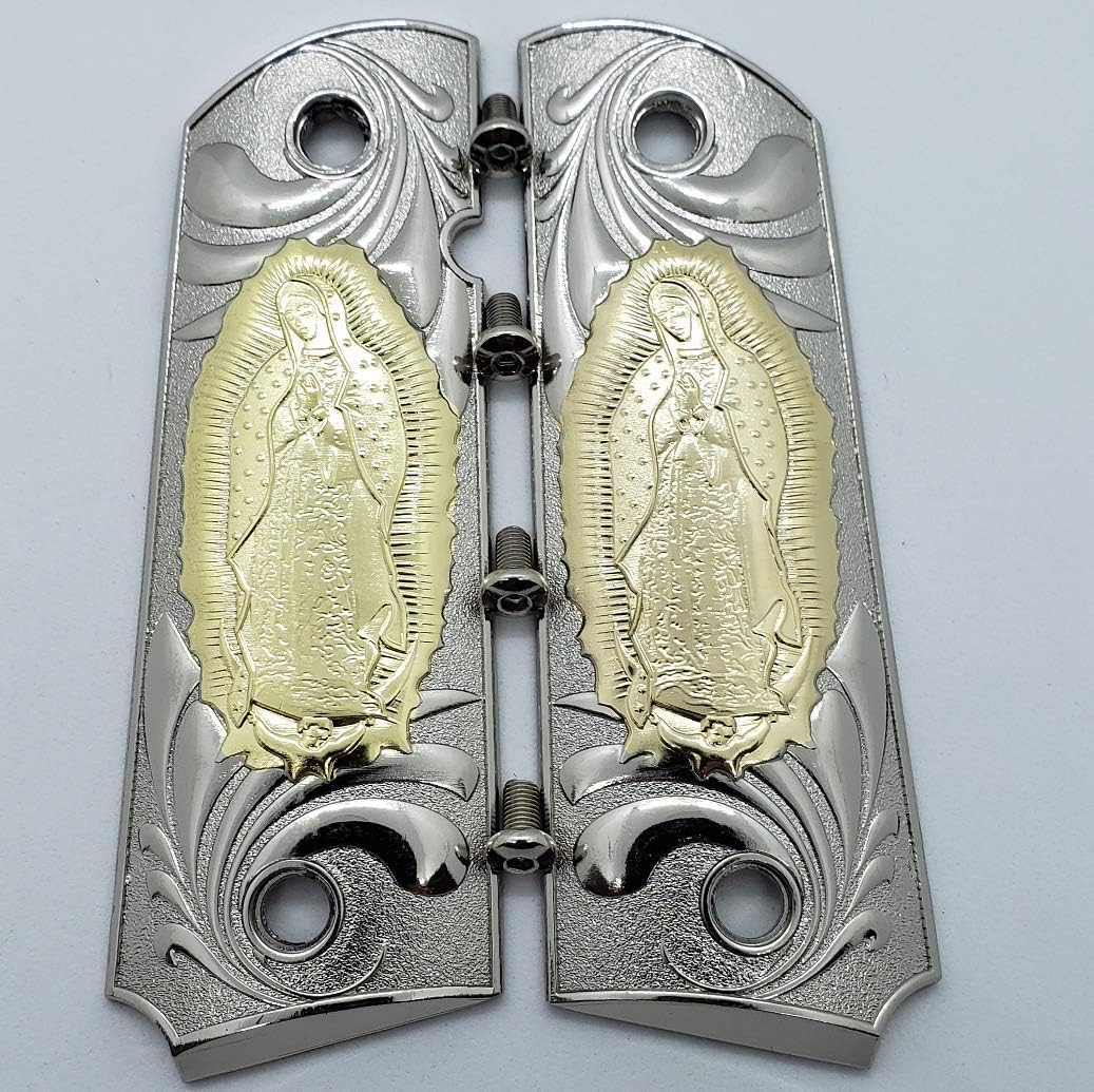 Limited Edition Metal 1911 Grips Virgin Mary Lady of Guadalupe Nickel Gold 1911 Full Size Ambi Safty