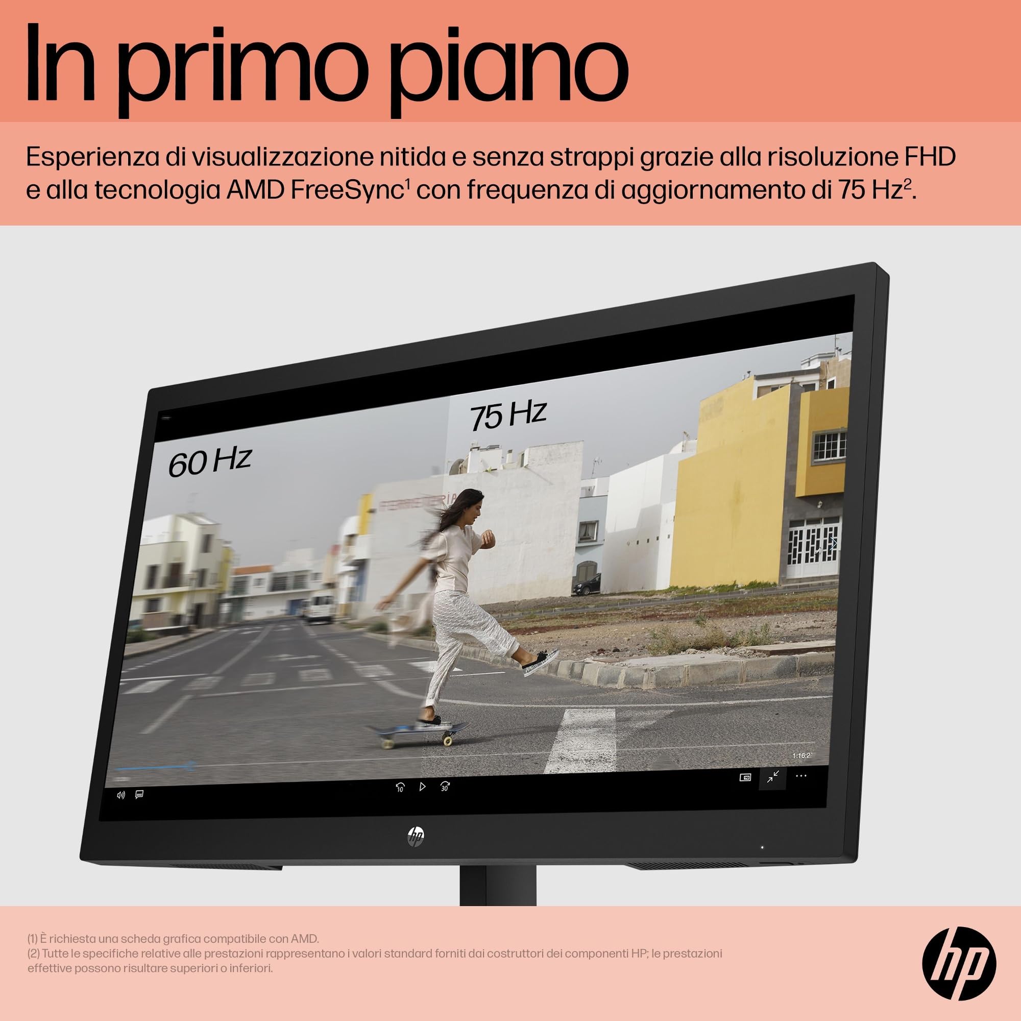 HP V22ve G5 Monitor da 22", FHD, 16:9, Antiriflesso, Pannello VA da 75Hz, Tempo di Risposta 5 ms, Reclinabile, VESA 10x10 cm, AMD FreeSync, 200 Nits, Modalità Low Blue Light, VGA, HDMI 1.4, Nero