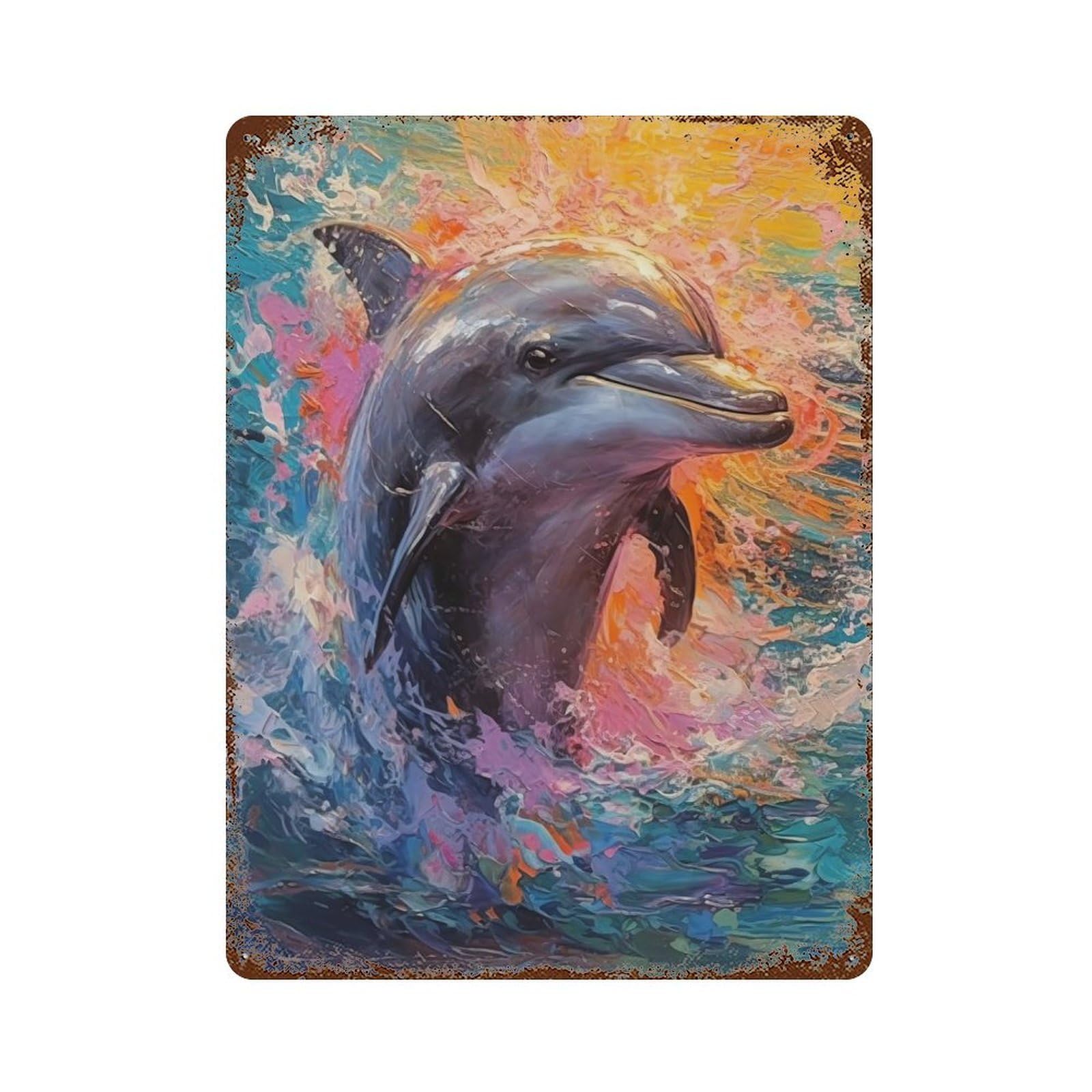 Palette Dolphin Painting 15.7"x11.8" Vintage Rust Metal Sign, Shabby Chic Decor for Garage, Bar And Workshop Decor