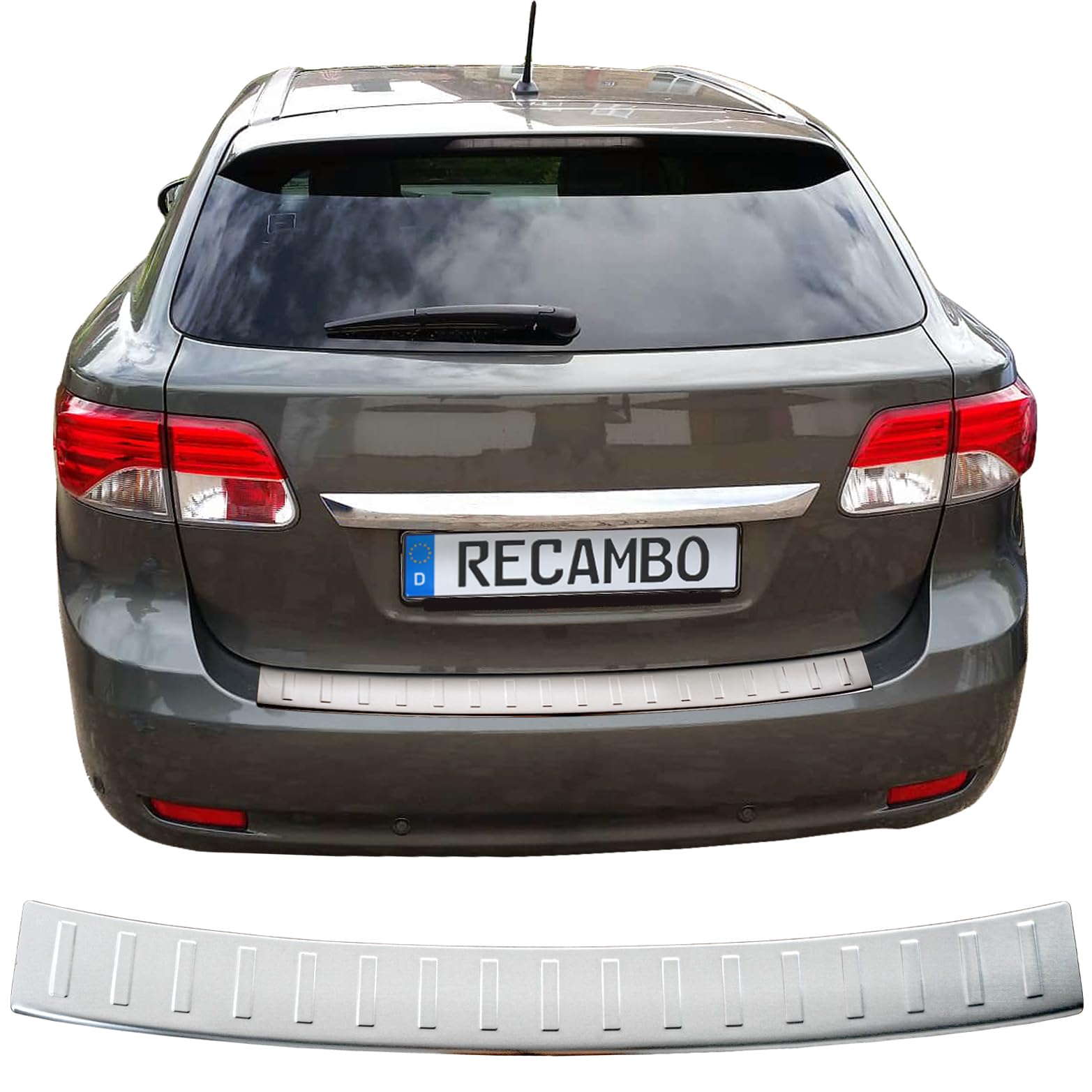 RECAMBO Osłona progu bagażnika stal nierdzewna matowa szczotkowana kompatybilna Toyota Avensis Kombi T27 2008-2015