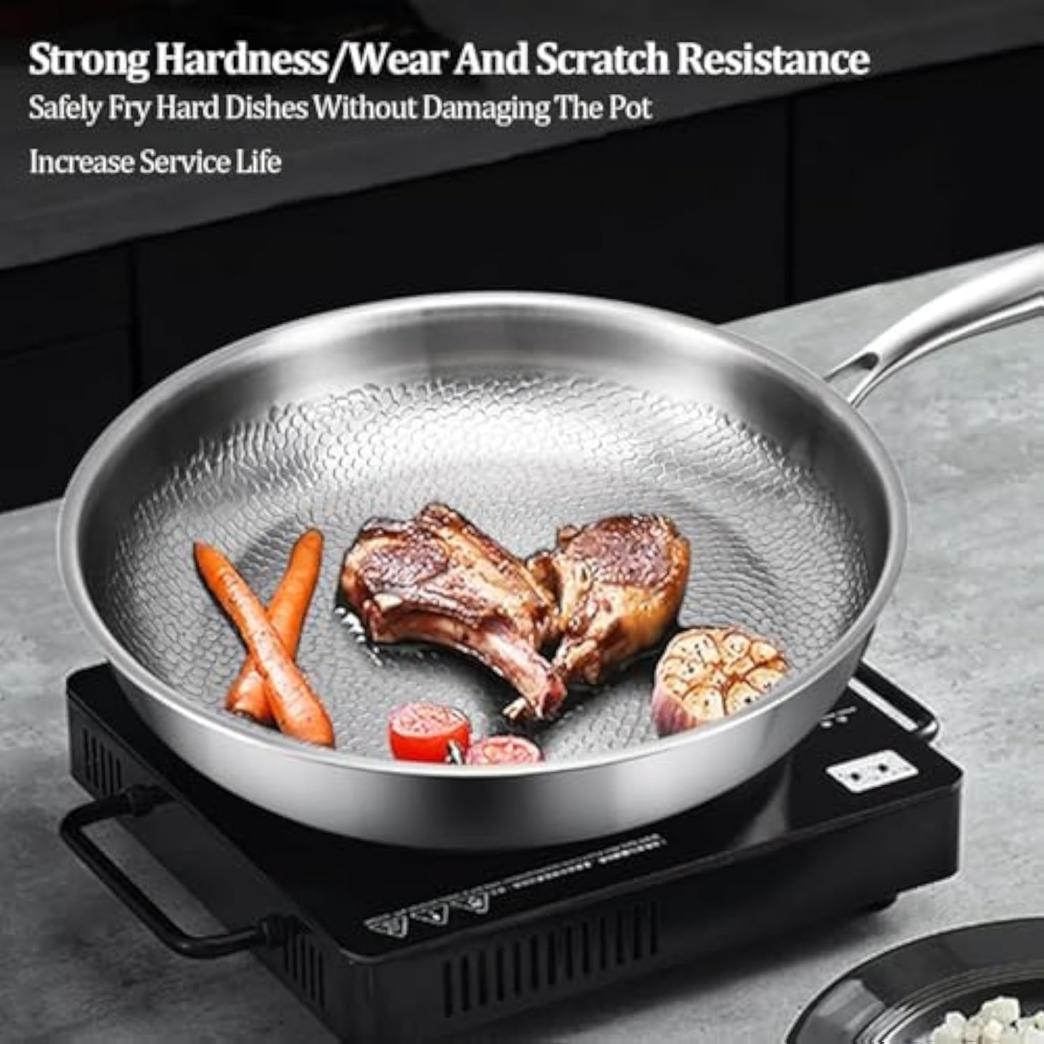 Generisch Titan Bratpfanne, Titanium Pfanne Unbeschichtet, Titanium Hammered Pan Pro mit Deckel, Antihaft Titanpfanne 26/28/30/32 cm for Cooking, Multifunctional Pots and Pans Set Mit Deckel, 28cm