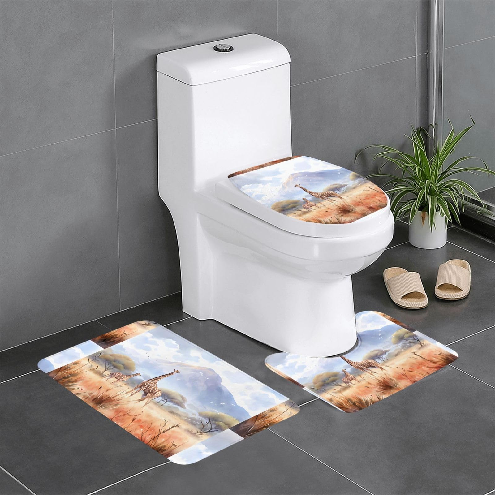 Tapis de salle de bain doux imprimé girafe pour décoration maison