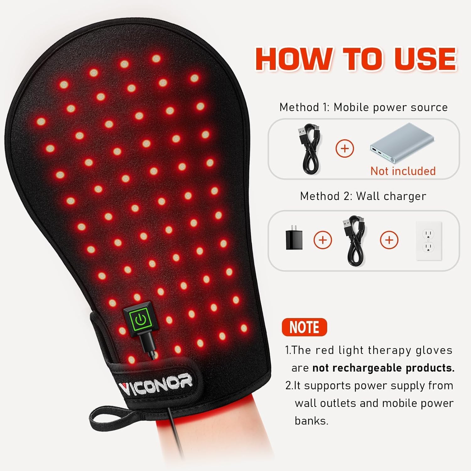 Viconor Red Light Therapy Device for Hands, Infrared-Light-Therapy-Gloves Finger Wrist, Led Near Infrared Carpal Tunnel - Image 4