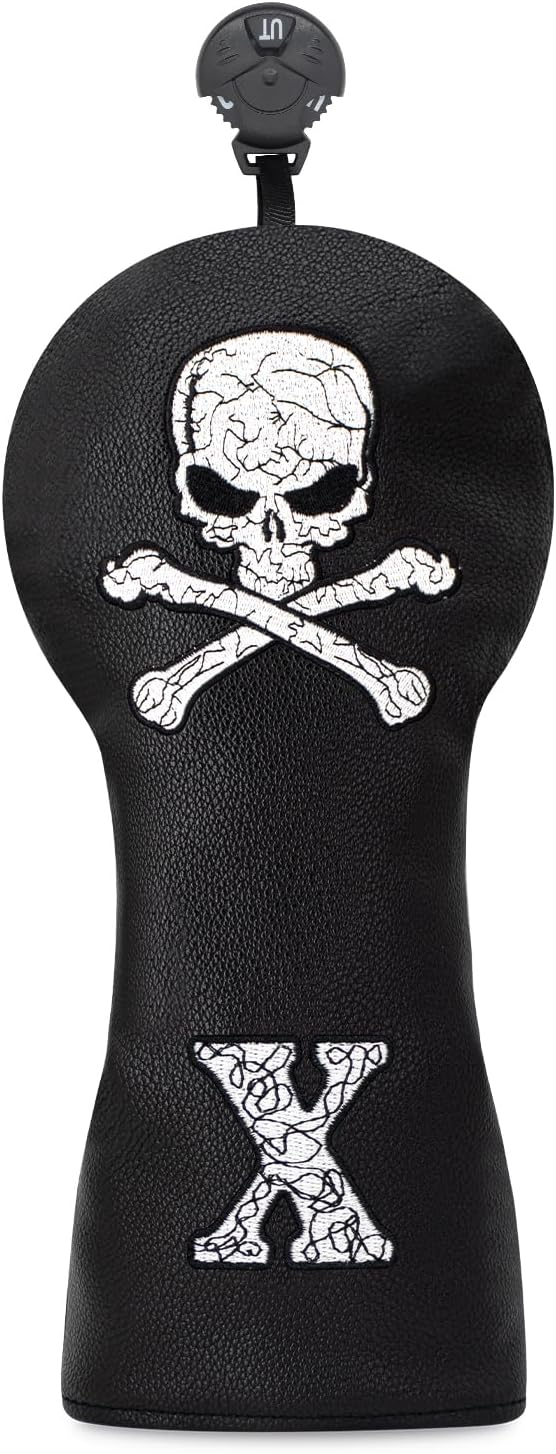 Golf Skull Skeleton Head Cover Golf Club Black Leather Headcovers Set Fits Driver Fairway Wood Hybrid Utility Putter Iron Wedge Headcover.