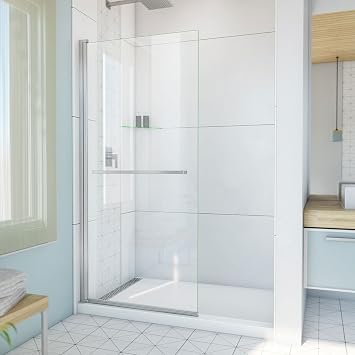 DreamLine Aqua-Q Swing 34 inch W x 72 inch H Frameless Swing Shower Door in Brushed Nickel