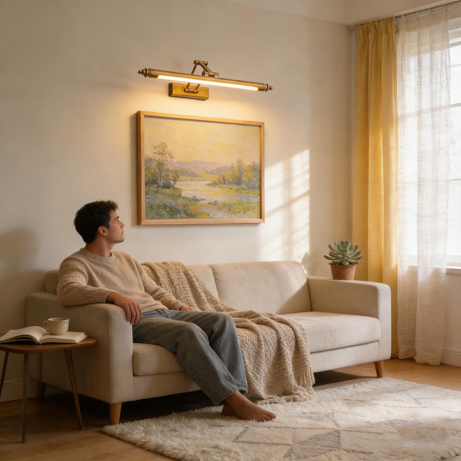 Lampada da Specchio Bagno Vintage, Luce Specchio Bagno LED Ottone Retro, Regolabile Applique in Acciaio Inox, Impermeabile IP44 Bianco Caldo 3000K (60CM12W)