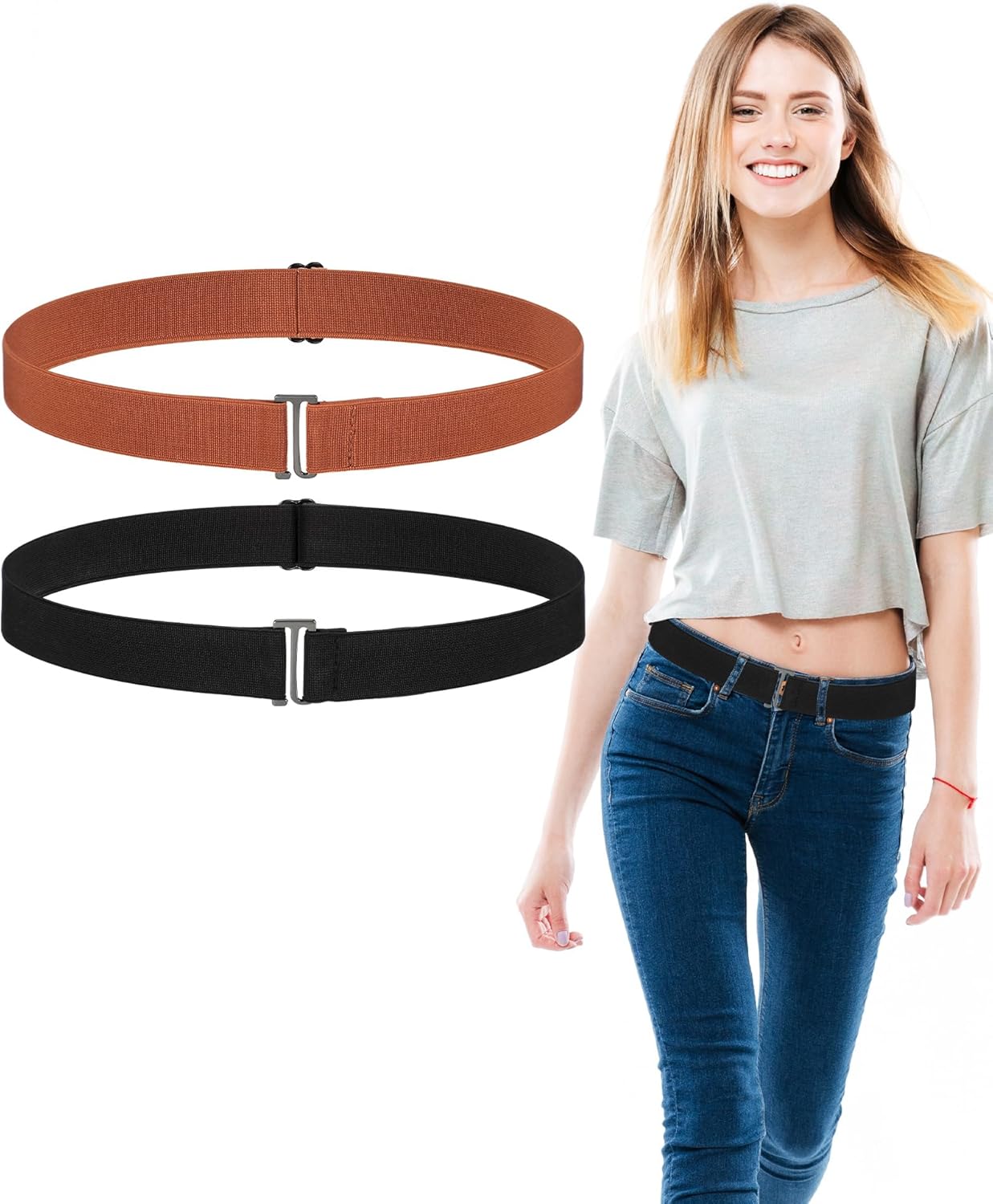SATINIOR 2/3/4 Pack Women Elastic Stretch Belt Invisible Belts with Flat Buckle for Jeans Pants Dresses