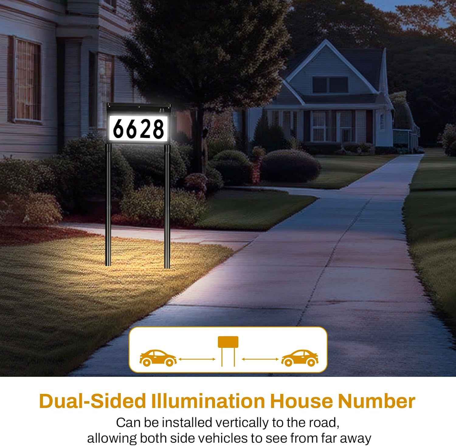 Lacasa Solar Address Signs for Yard, Dual-Sided Illumination Solar House Numbers for Outside, Waterproof Outdoor Solar Mailbox Number Plaque, 3-Color Modes, 1 Pack