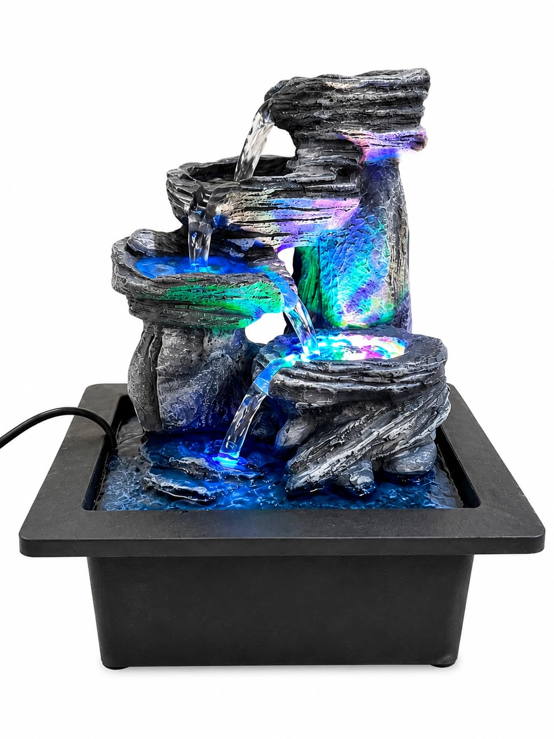 Indoor Water Fountain with LED Light, Tabletop Waterfall Showpiece for Home Decor, Office Desk & Living Room-image-25