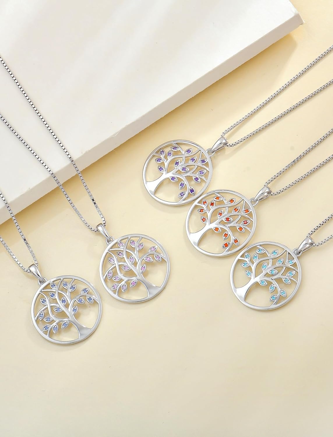 YL 925 Sterling Silver Tree of Life Necklace for Women Round Tree Pendant Birthstone Jewelry for Mom - Image 4