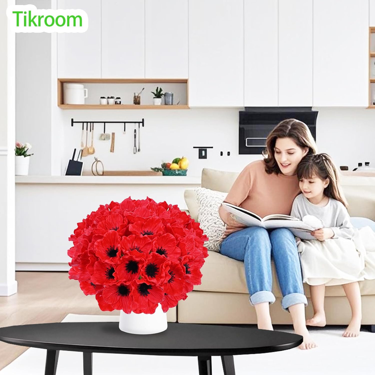30Pcs Red Poppy Artificial Flowers 11" Real Touch No Fade PU Fake Flowers for Valentine's Day Gifts Wedding Centerpieces Bridal Bouquets Home Decor Vase DIY Arrangements Memorial/Veterans Day