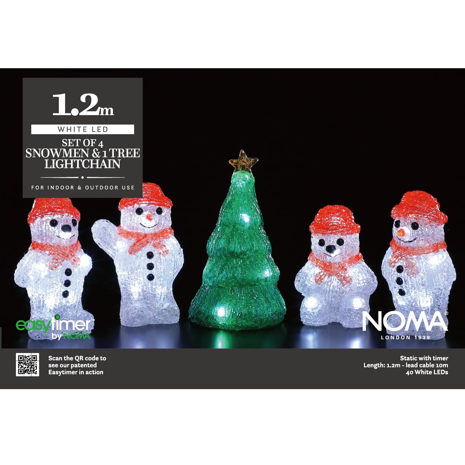 Noma Festive String Lights: 4 Acrylic Snowmen & 1 Christmas Tree, 8 White LEDs Per Figure, 11.5m