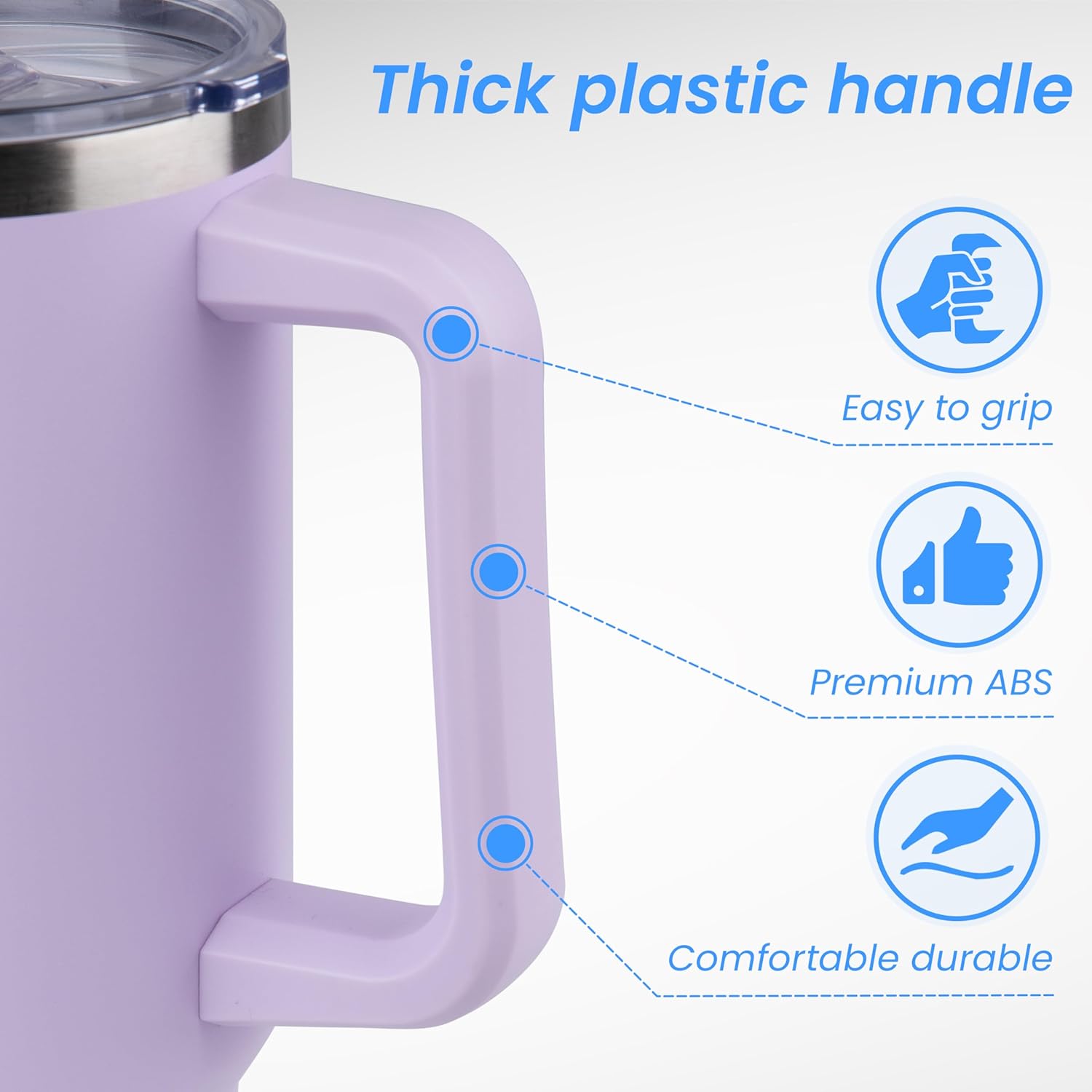 DOMICARE 40 oz Tumbler with Handle and Straw, Stainless Steel Tumbler with Lid and Straw, Reusable Vacuum Insulated Cup, Travel Coffee Mug, Lavender, 1Pack - Image 4