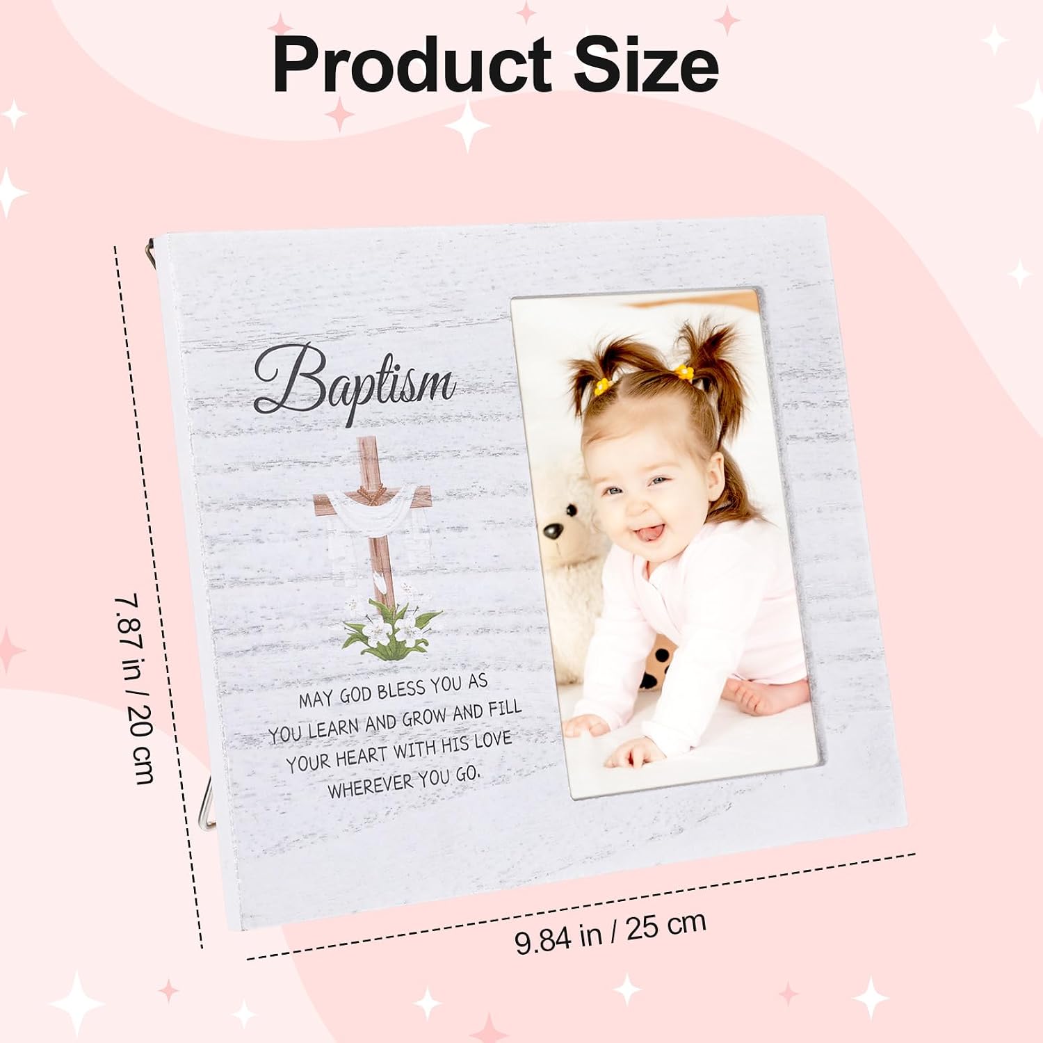 Baptism Picture Frame Gifts for Boys & Girls 4 x 6 Inch Wood Photo Frame Christening and Catholic Baby Gifts for Baptism Party Favors