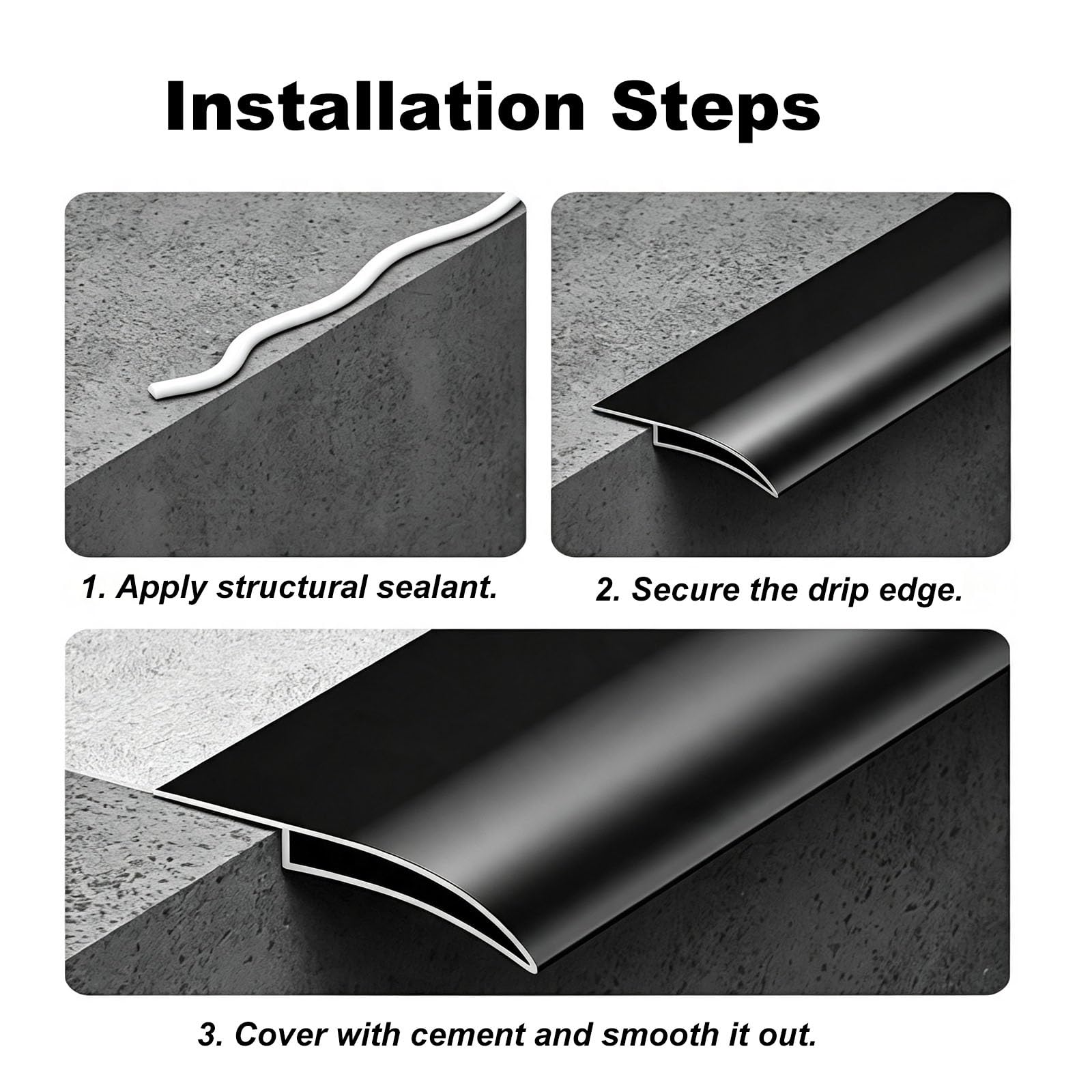 Perfil vierteaguas alu, cortable, largo ajustable 0,5-3m | Perfil desviador de agua de lluvia, impermeable, instalación DIY, aleros, marcos de ventanas(L2.7m (8.9ft))