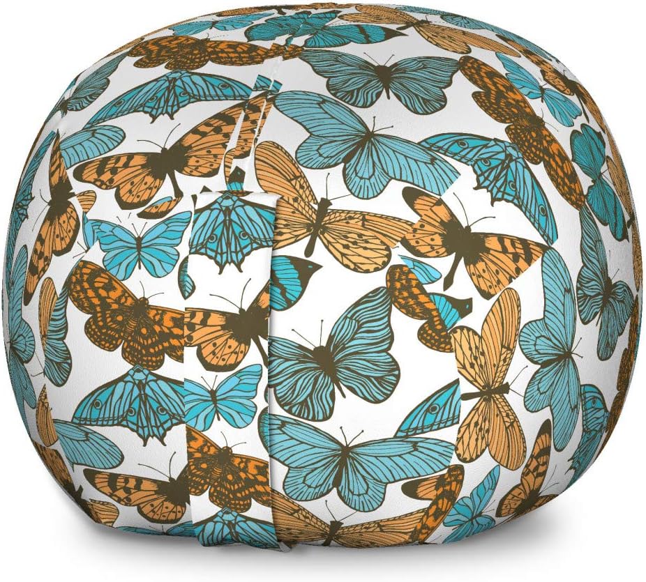 Ambesonne Butterfly Storage Toy Bag Chair, Detailed Vintage Flying Insects Spring Season Inspired Ornament, Stuffed Animal Organizer Washable Bag, Small Size, Blue Orange