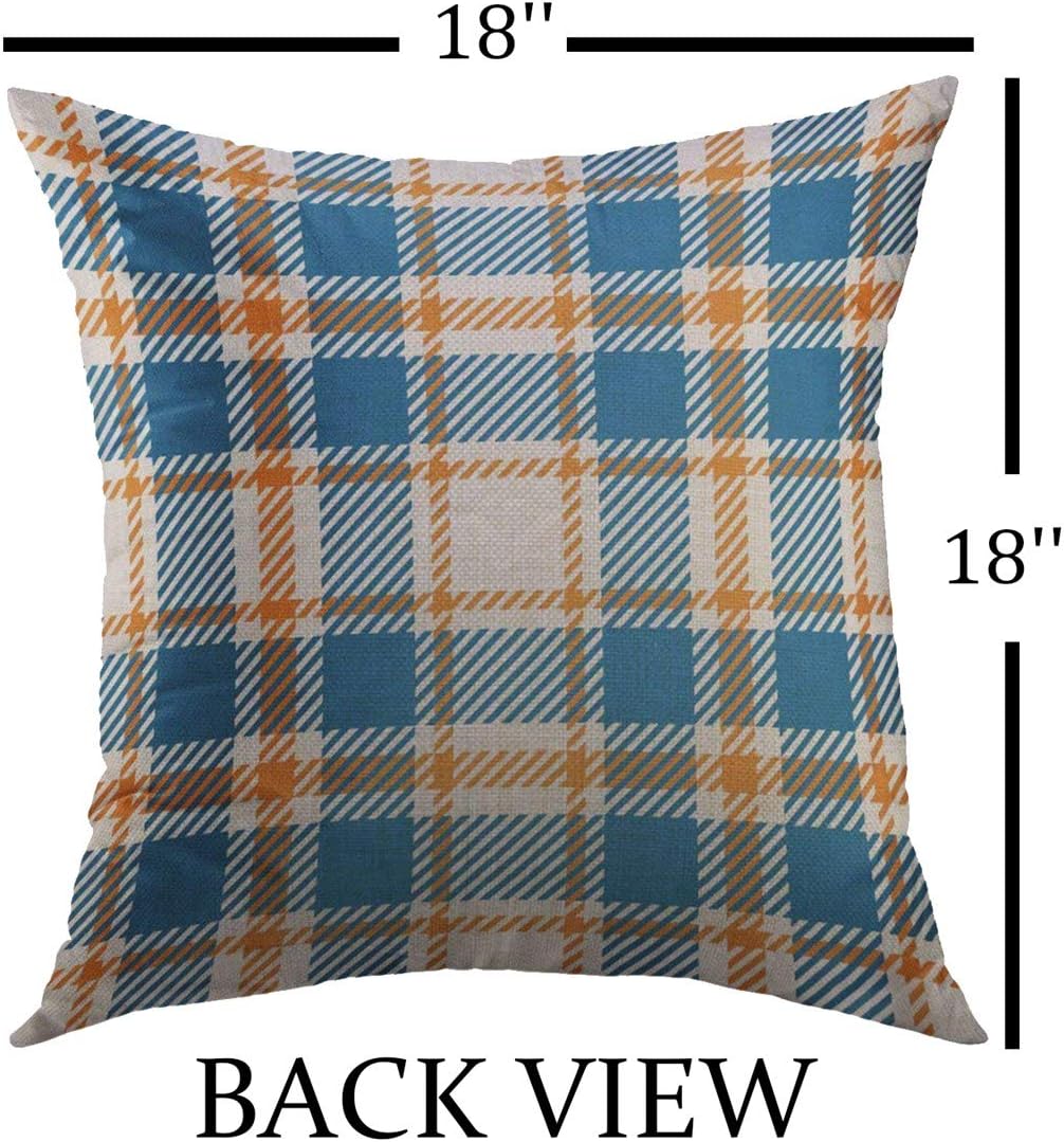 Mugod Throw Pillow Cover Blue Tartan Plaid Orange Breakfast Bright Home Decorative Square Pillow Case for Men Women Bedroom Cushion Cover 18x18 Inch image 2