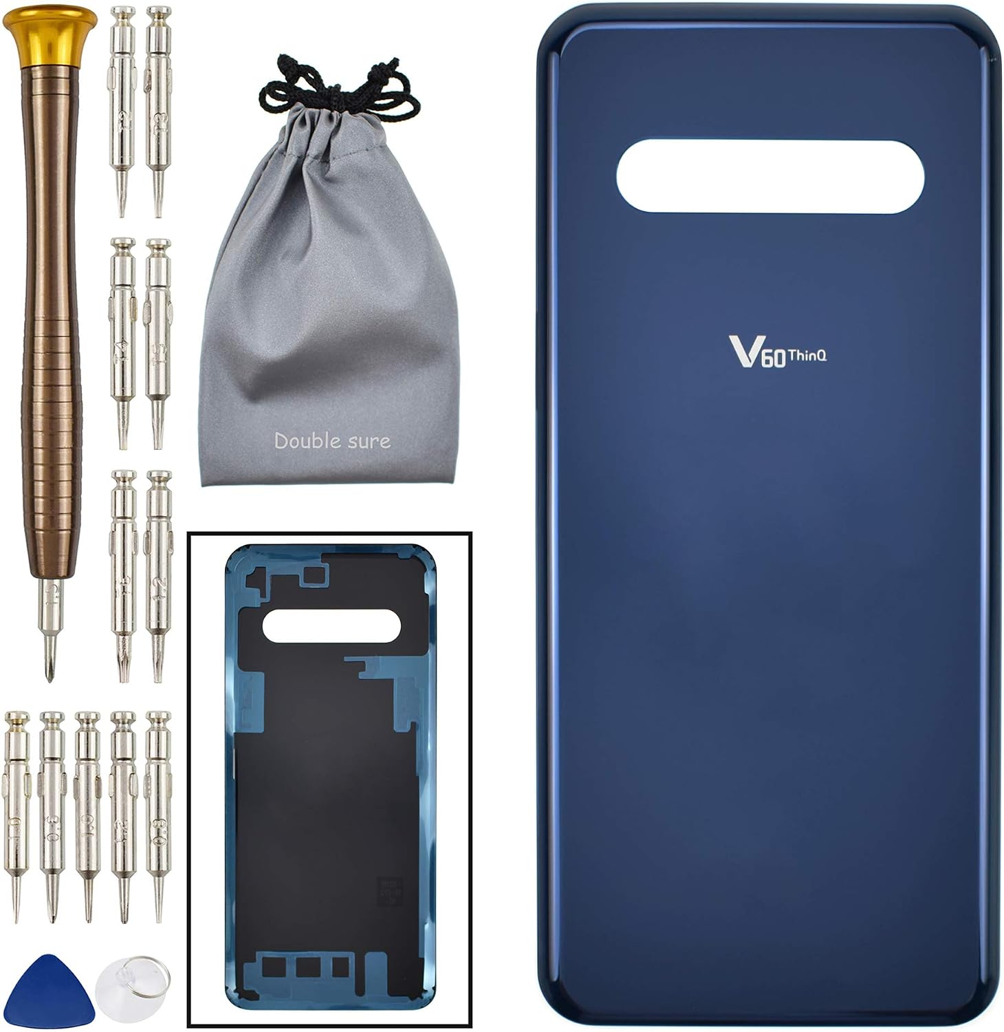 Glass Battery Door Adhesive has on The Case, Pre-Install Replacement for LG V60 ThinQ 5G Classy Blue LM-V600