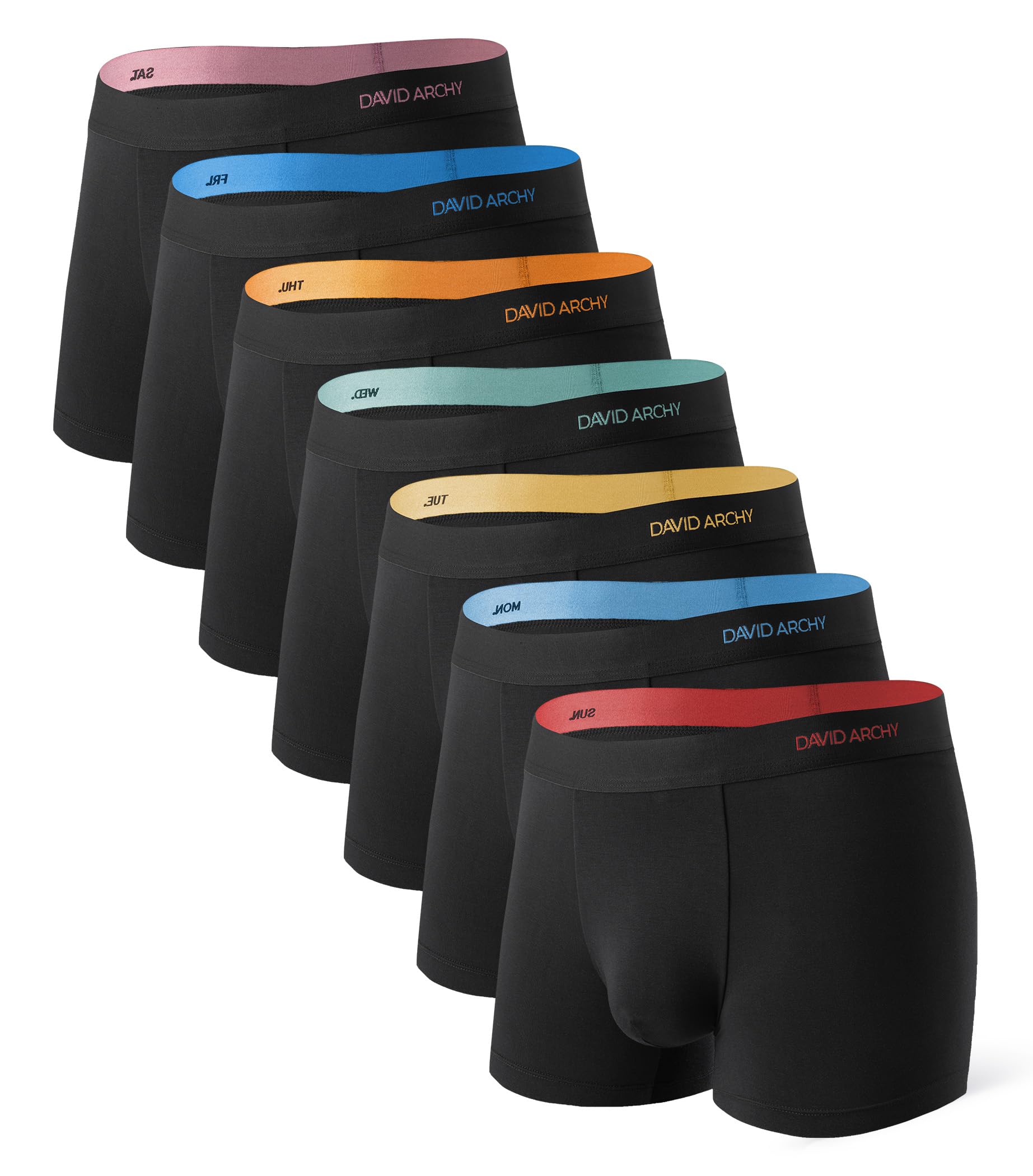 DAVID ARCHY Mens Trunks Underwear Bamboo Rayon 7-Pack Breathable Cool Boxer Briefs with Support Pouch