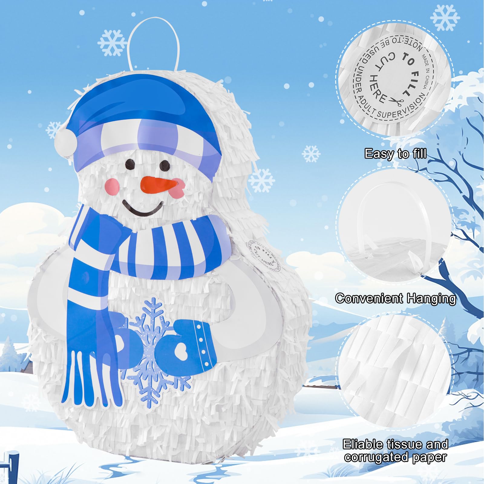 VinTS Snowman Pinata, Winter Christmas Pinata with Blindfold Stick,Games for Xmas Kids Party,Winter Theme Holidays Decorations,16.92x12.59x1.5 inch