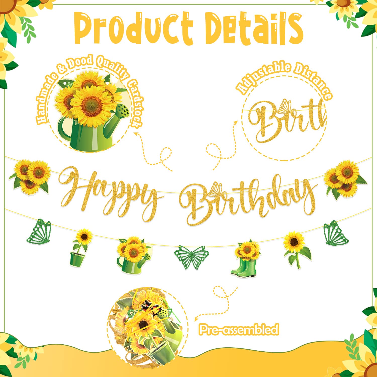 JCOOS Sunflower Party Decorations - Sunflower Birthday Party Decorations Include Sunflower Balloons Happy Birthday Banner Cake Toppers Stickers Sunflower Birthday Decorations for Women and Girls