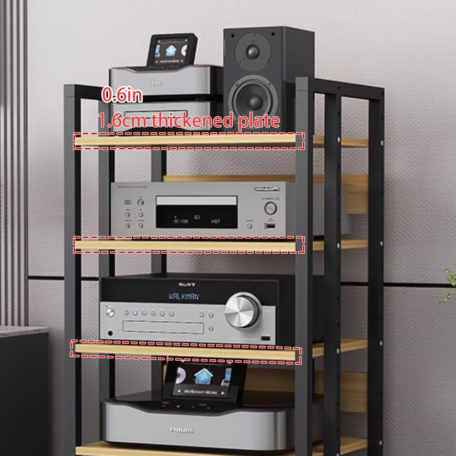 Soporte para equipos audiovisuales con ruedas y amplio espacio de almacenamiento. Soporte para tocadiscos y equipo de música con 6 niveles. Fácil de montar para el hogar, la oficina y el cine en cas
