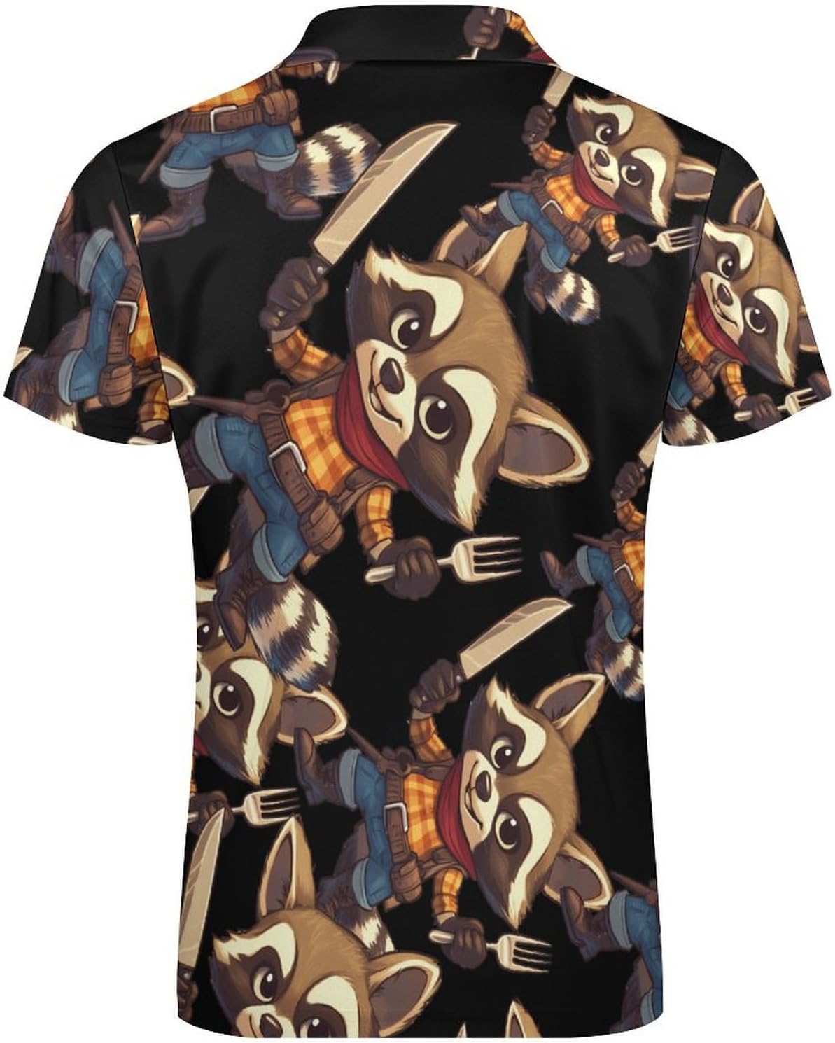 Funny Raccoon Food Lover Polo Shirts for Men Dress Shirts Short Sleeve Golf Shirt Casual T-Shirts Top