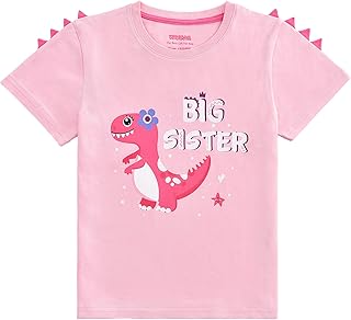 Dinosaur Big Sister Announcement T-Shirt Promoted Outfits for Toddler Girls 100% Cotton Promoted to Big Sister Shirt