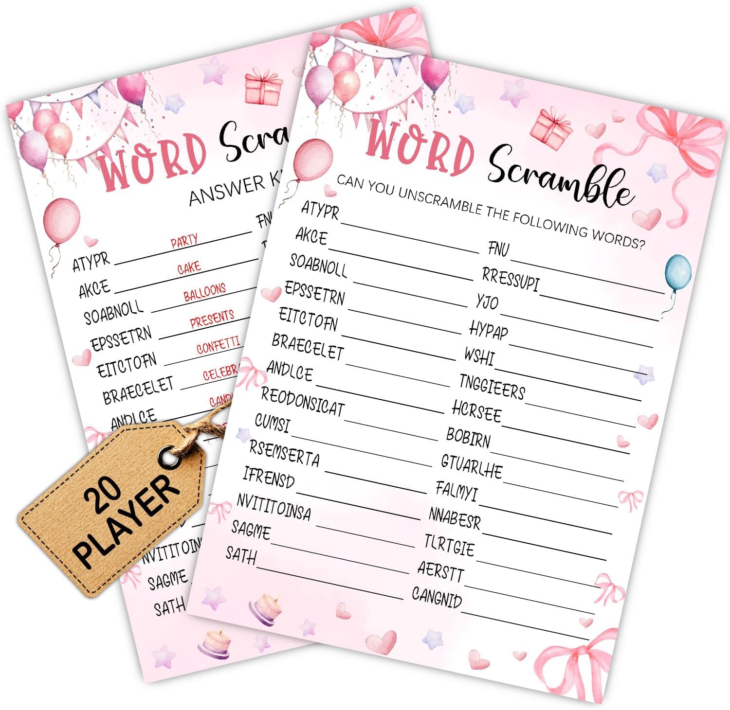 Pink Slumber Party Games Card -Sleepover Stuff- Coquette Pink Bow Themed Sleepover Slumber Party Supplies- Birthday Night Games Creative Idea -This or That- 20 Game Cards