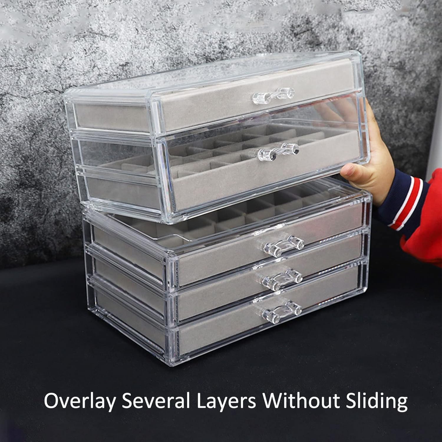 CHADWICK 5 Tier Transparent Acrylic Jewelry Drawer Organizer Box with Detachable Dividers for Necklaces, Earrings, Rings, Bracelets, Keep Your Treasures Organized for Home and Travel