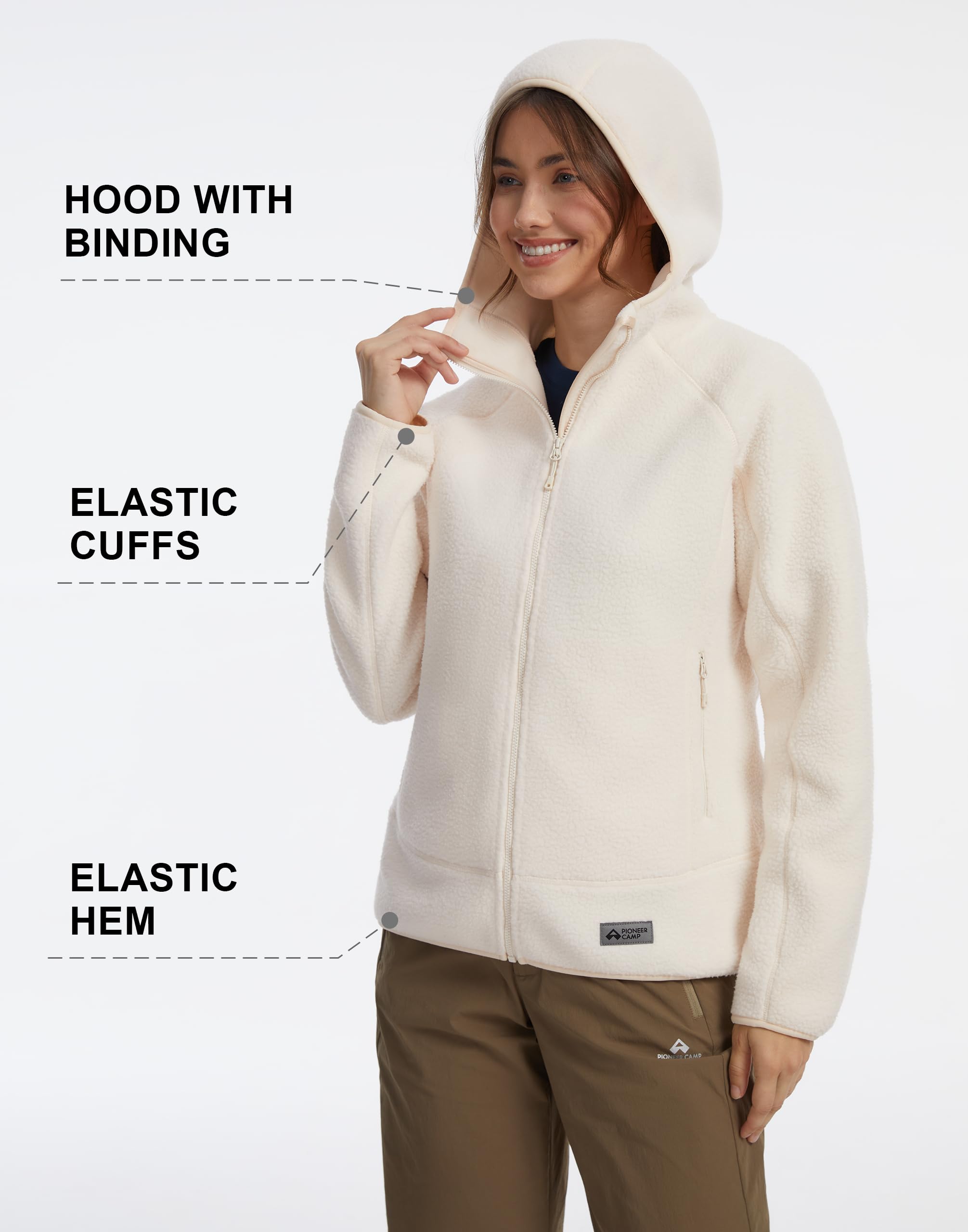 Pioneer Camp Damen Outdoor Fleecejacke mit Kapuze, Dreifach Isoliert, Seitentaschen, Dehnbarer Saum für Wandern, Camping