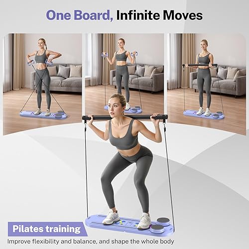 Miniatura 4 de Tablero de pilates, equipo reformador de pilates plegable con temporizador, 7 en 1 multiusos, portátil, kit de pilates para entrenamiento en casa,