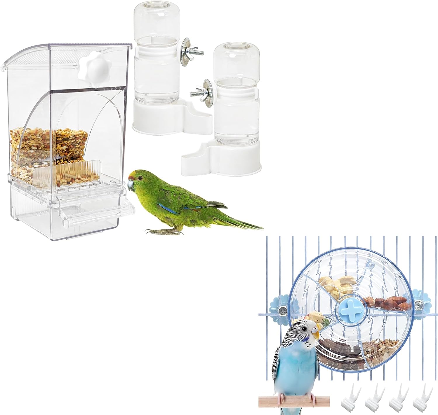 BNOSDM Parrot Feeder Drinker Food Container and Creative Feeder Systems for Cockatiel, Conure