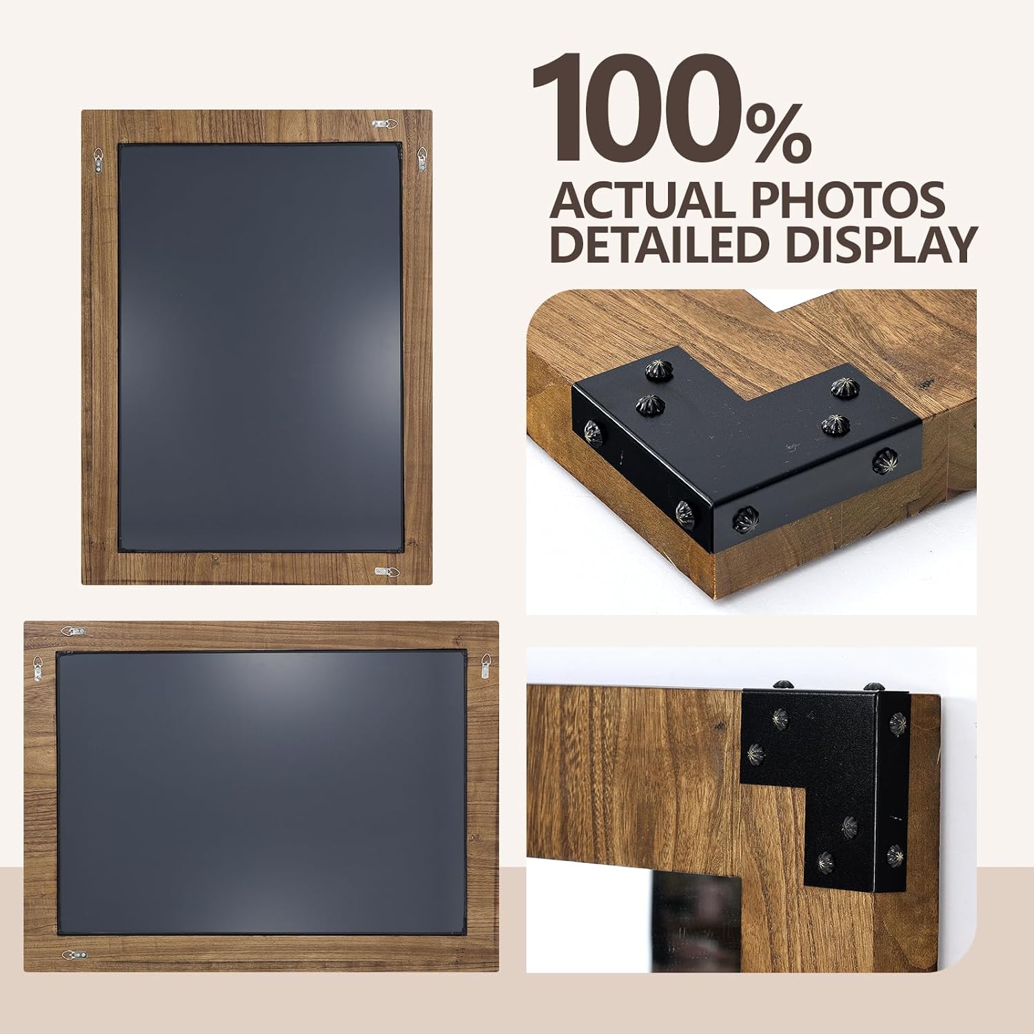 32x24 Hanging Wall Mirror, Wooden Frame Vanity Mirror for Bathroom, Bedroom, Light Walunt