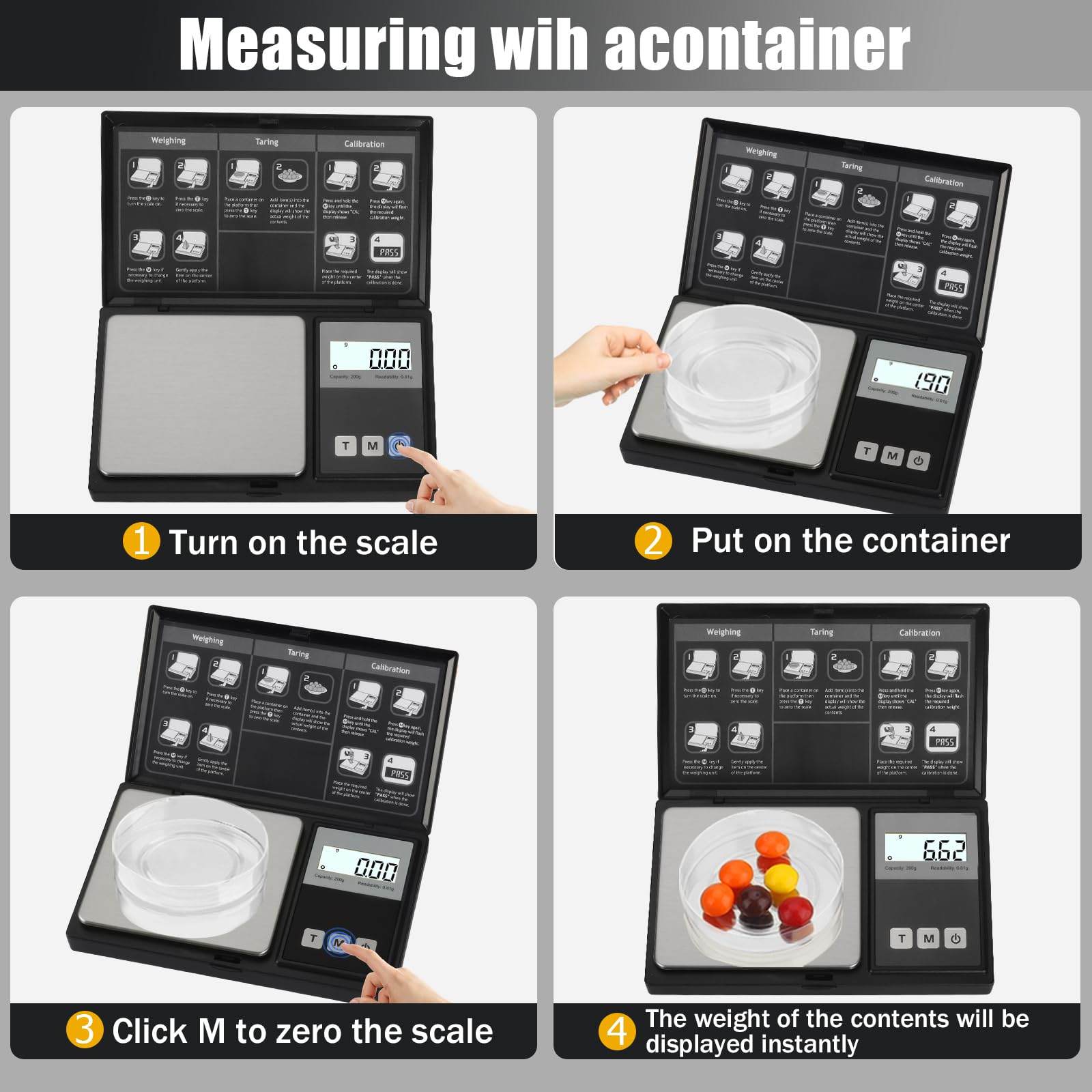 Balance numérique de poche 200 g Précision 0,01 g Mini balance numérique en grammes, petite balance alimentaire, pour bijoux, grains d'onces avec poids d'étalonnage de 100 g (Noir)