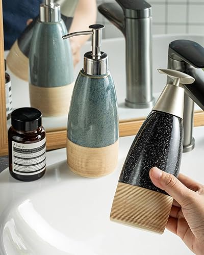 Miniatura 7 de Dispensador de jabón de cerámica con bomba de plástico y bomba de acero inoxidable para jabón de manos, champú, loción, acondicionador, botella de
