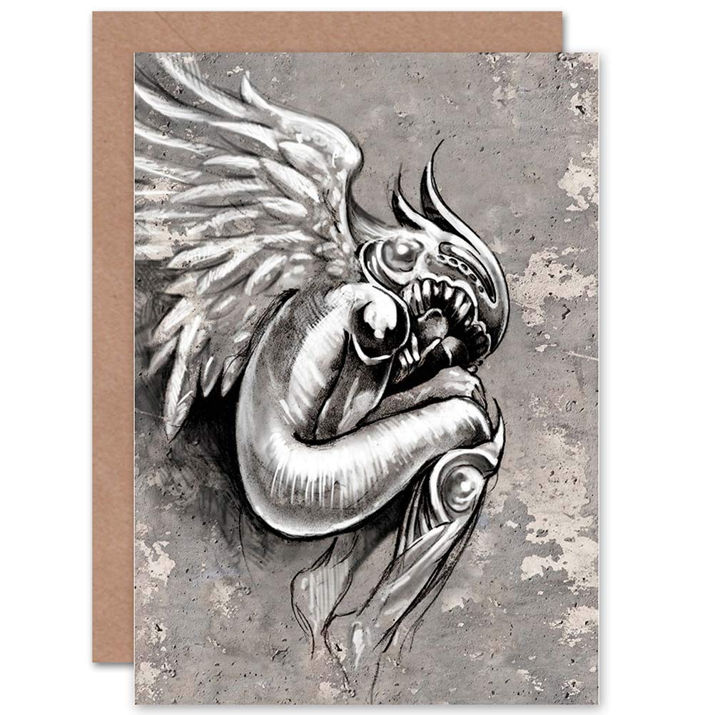 Wee Blue Coo FANTASY GRAFITTI ANGEL ART BLANK GREETINGS BIRTHDAY CARD ART