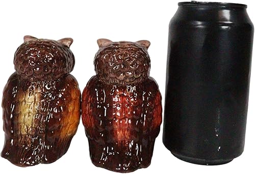 Miniatura 7 de Ebros Gift Wisdom Of The Woods Great Horned Brown Owls with Wide Round Eyes - Juego de figuras de cerámica para saleros y pimenteros de 3.5 pulgadas