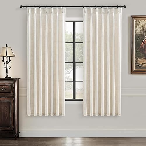 Miniatura 40 de Cortinas de lino plisado elegante de 102 pulgadas de largo para sala de estar/comedor, cortina de lino plisada de 102 pulgadas, filtro de luz que