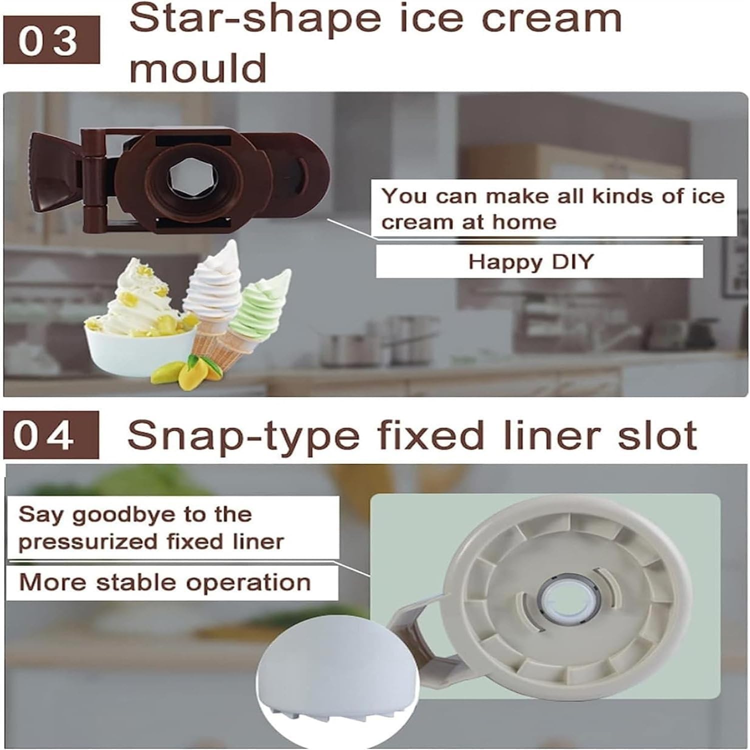 Soft Serve Ice Cream Machine, Home DIY Kitchen Automatic Mini Fruit Ice Cream Maker