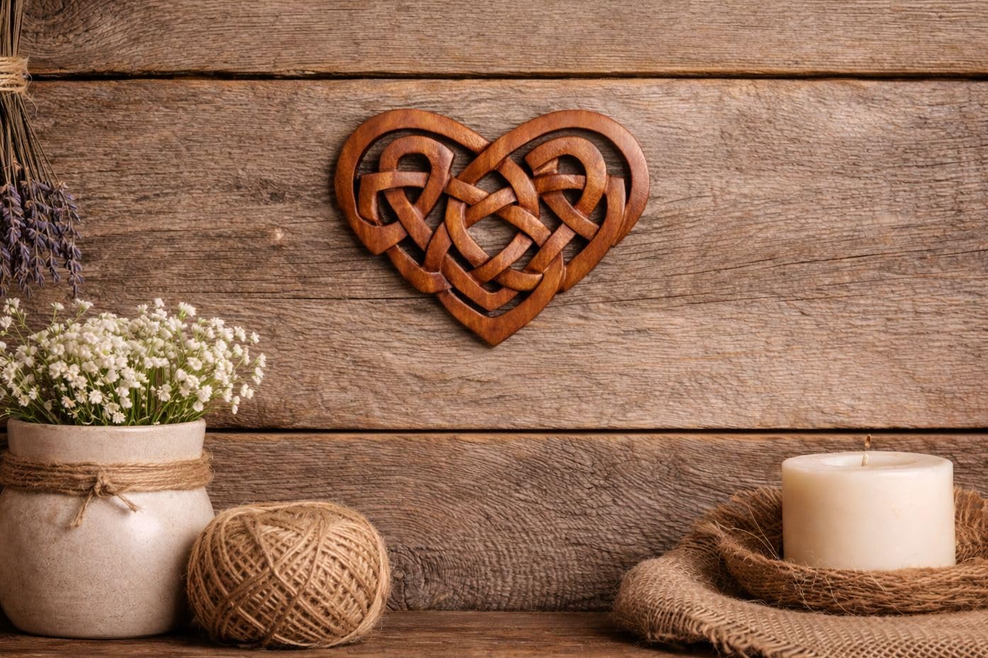 Windalf Keltischer Herz Knoten aus Holz – Celtic Knot Herz Wanddeko – Handgefertigte Deko im Mittelalter Stil – Geschenk für Liebe & Verbundenheit