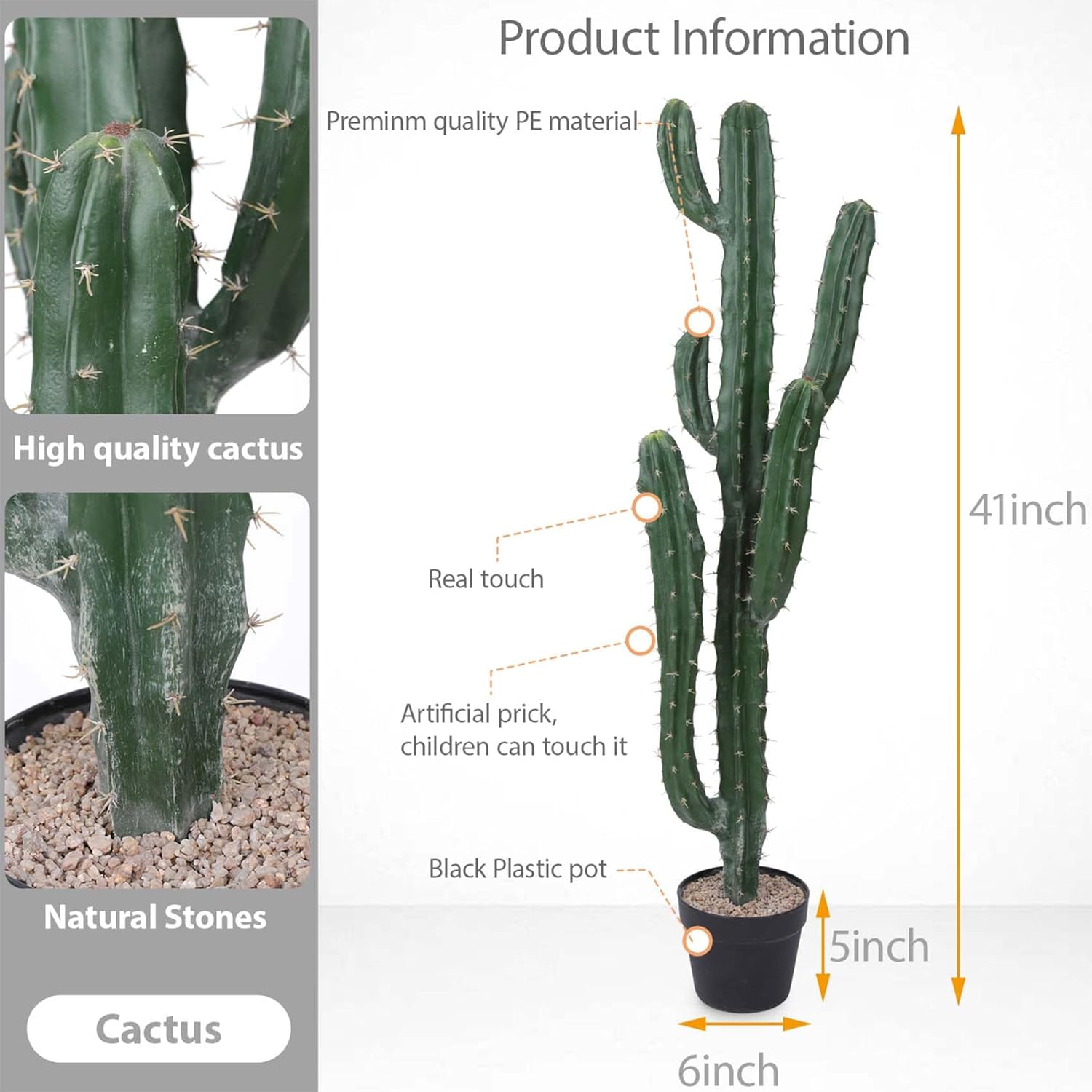 Artificial Cactus 41inch Faux Cacti Fake Saguaro Plants for Indoor Outdoor Home Office Garden Decor - Image 2